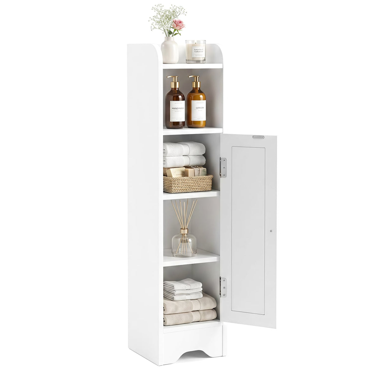 Slim Bathroom Cabinet - White 31.5" Corner Storage Organizer-Floor Cabinets-DECOROLALA