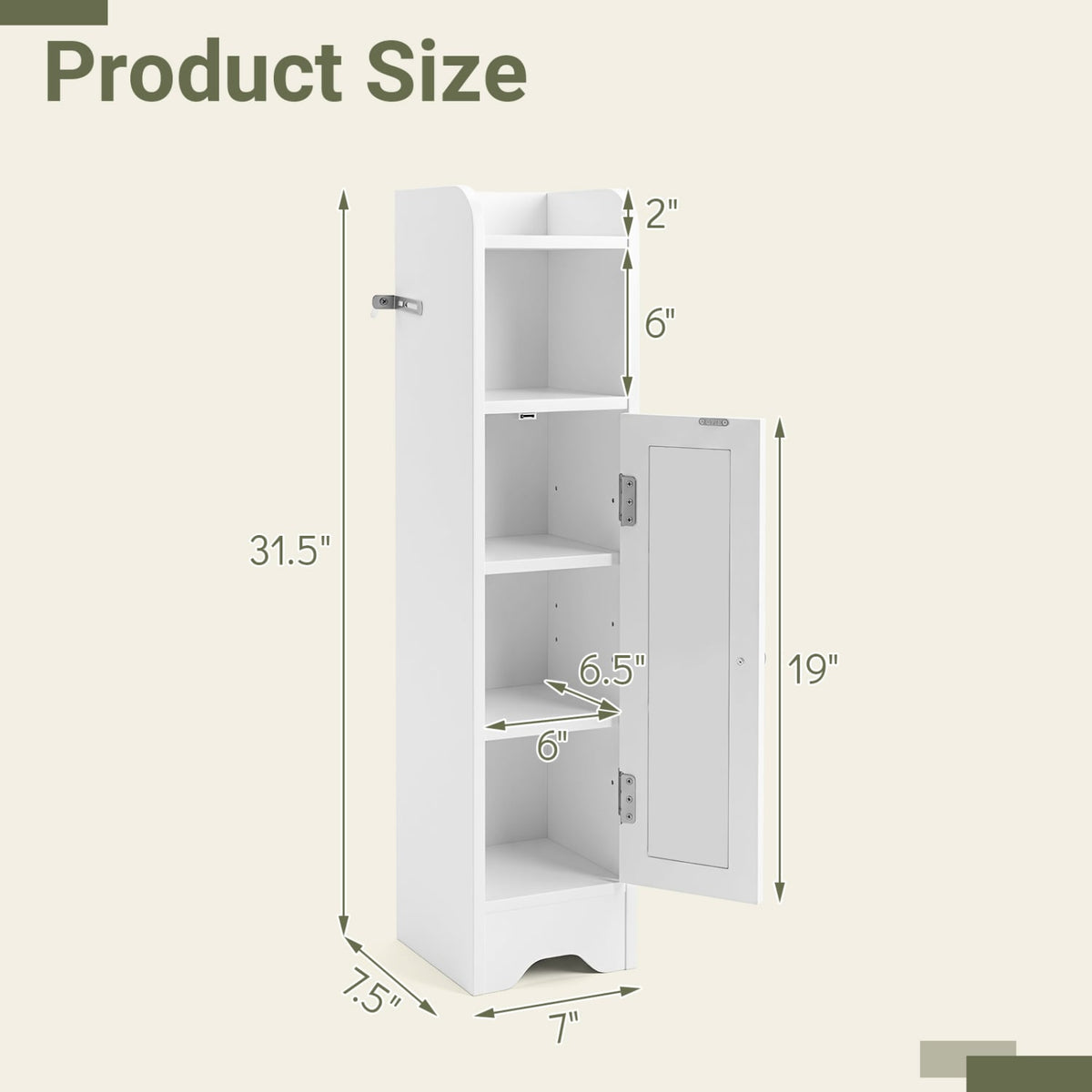 Slim Bathroom Cabinet - White 31.5" Corner Storage Organizer-Floor Cabinets-DECOROLALA
