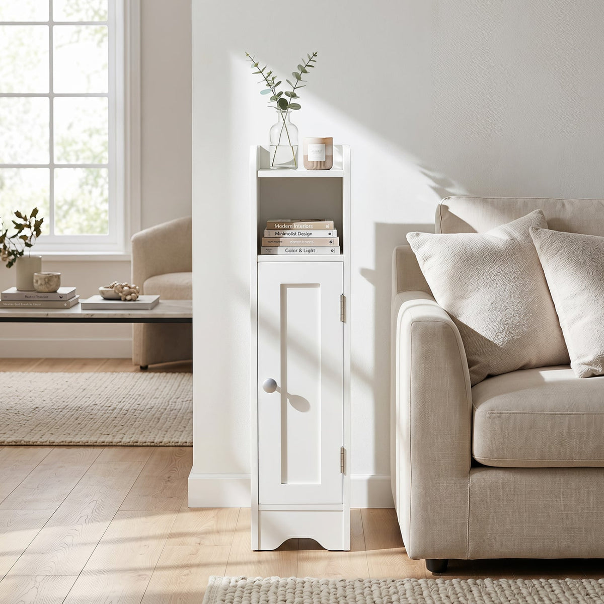 Slim Bathroom Cabinet - White 31.5" Corner Storage Organizer-Floor Cabinets-DECOROLALA