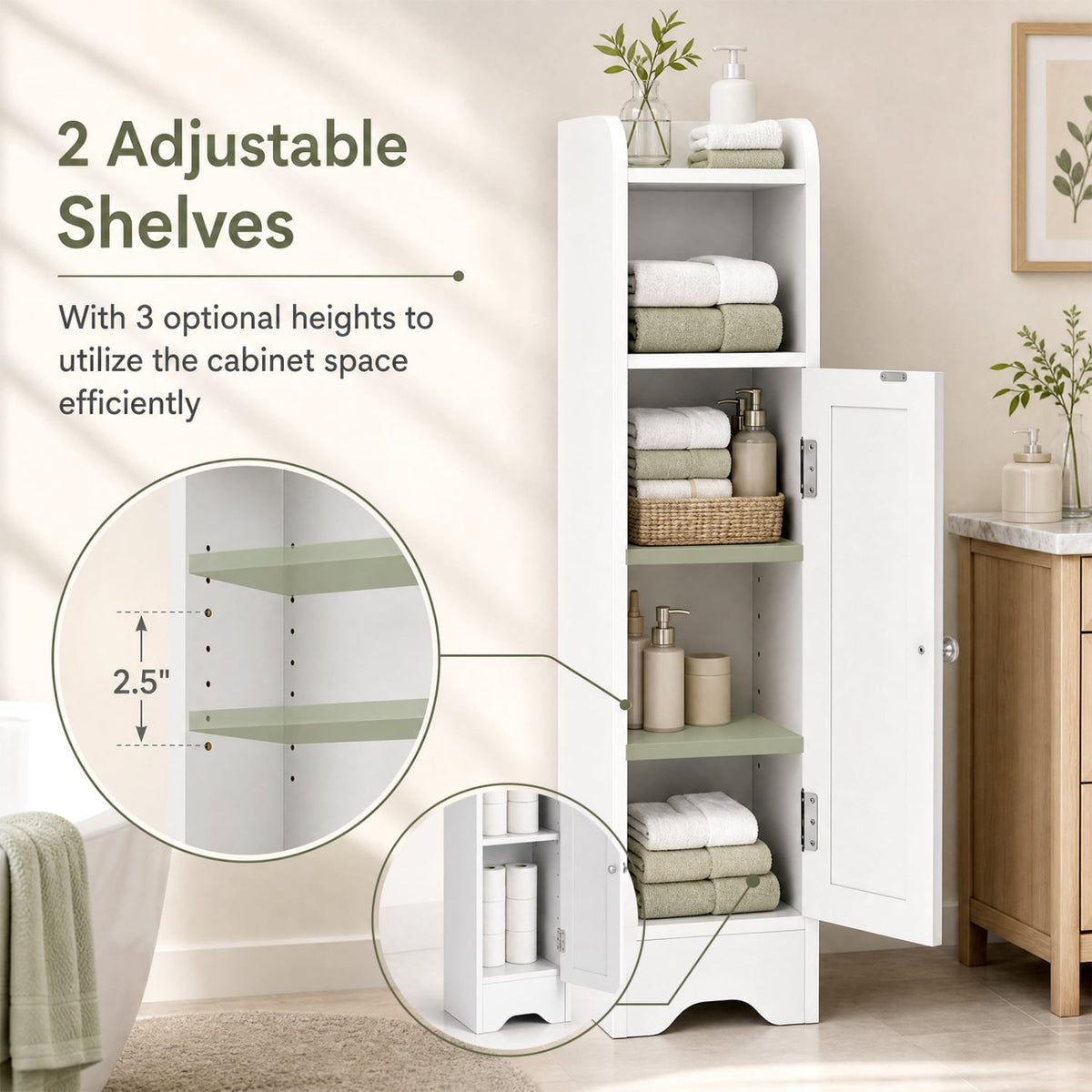 Slim Bathroom Cabinet - White 31.5" Corner Storage Organizer-Floor Cabinets-DECOROLALA