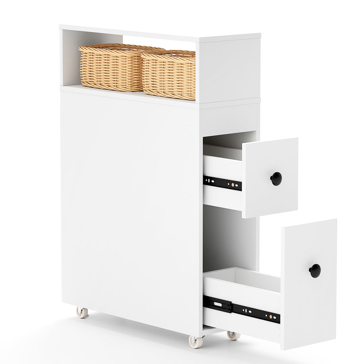 Slim Bathroom Cabinet Wooden Toilet Organizer with Deep Slide Out Drawers-Floor Cabinets-DECOROLALA