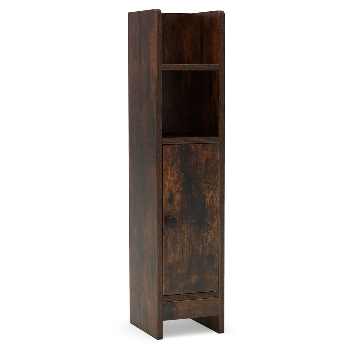 Slim Bathroom Corner Cabinet - Rustic Brown 8" x 7" x 31.5"-Bathroom Floor Cabinets-DECOROLALA