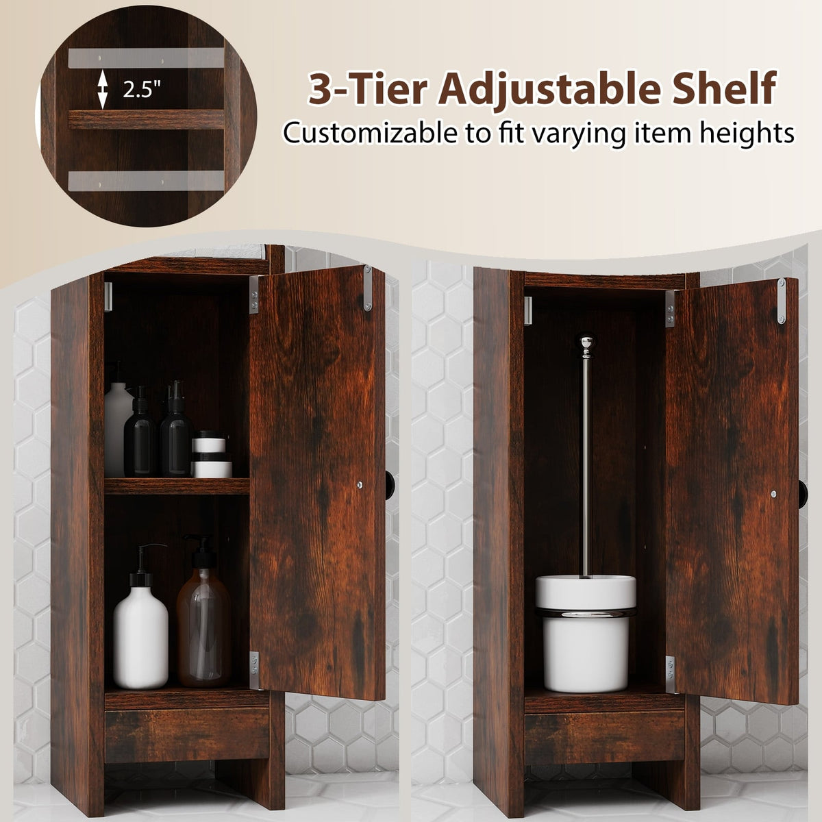 Slim Bathroom Corner Cabinet - Rustic Brown 8" x 7" x 31.5"-Floor Cabinets-DECOROLALA