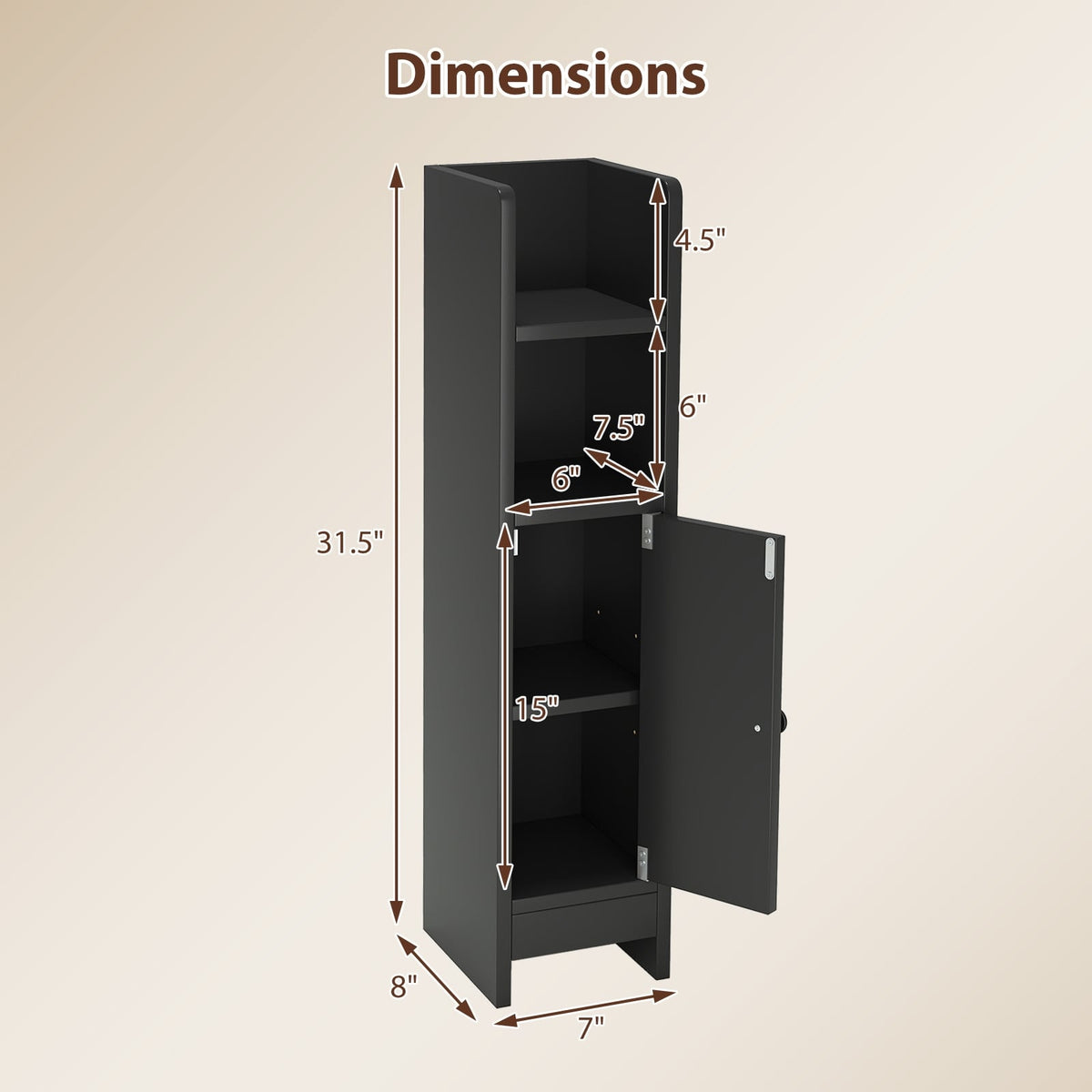 Slim Bathroom Corner Cabinet with Adjustable Shelf - Black-Floor Cabinets-DECOROLALA