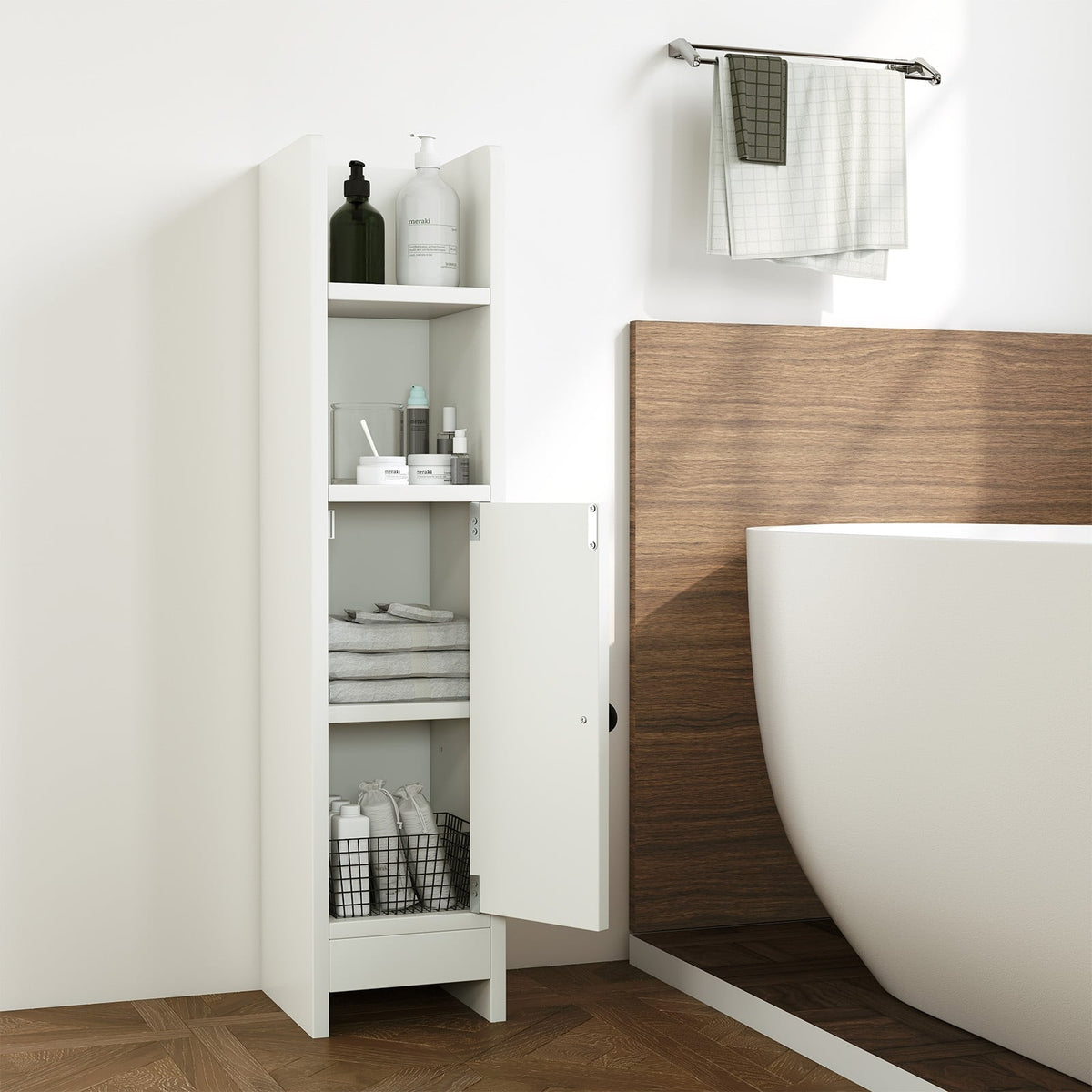 Slim Bathroom Corner Cabinet with Adjustable Shelf - White-Floor Cabinets-DECOROLALA