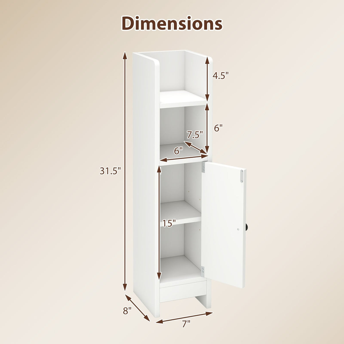 Slim Bathroom Corner Cabinet with Adjustable Shelf - White-Floor Cabinets-DECOROLALA