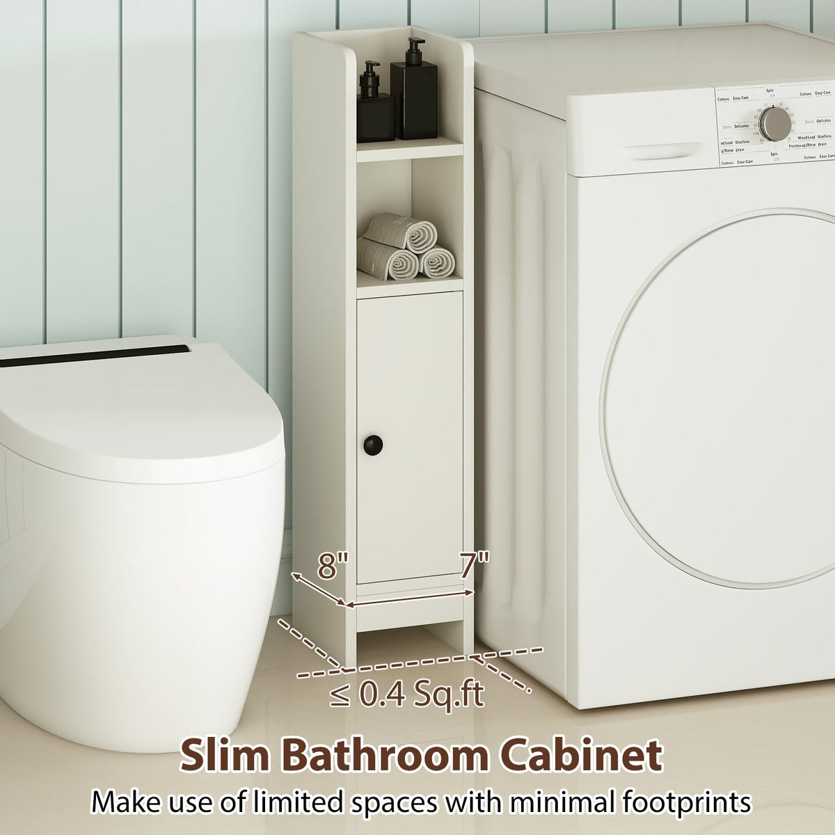 Slim Bathroom Corner Cabinet with Adjustable Shelf - White-Floor Cabinets-DECOROLALA