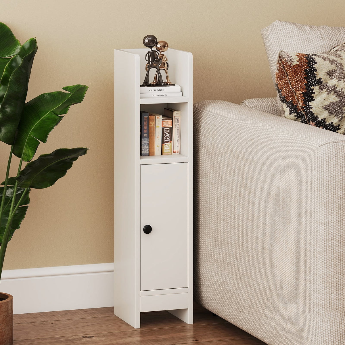 Slim Bathroom Corner Cabinet with Adjustable Shelf - White-Floor Cabinets-DECOROLALA