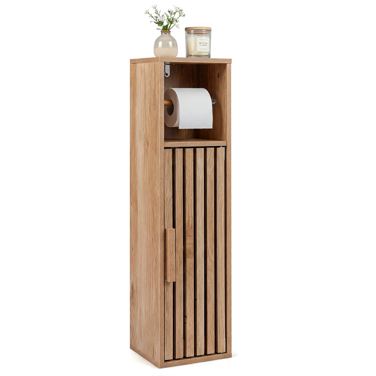 Slim Bathroom Storage Cabinet - Natural 30" Toilet Paper Stand-Floor Cabinets-DECOROLALA