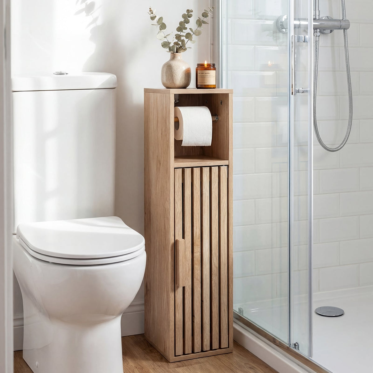 Slim Bathroom Storage Cabinet - Natural 30" Toilet Paper Stand-Floor Cabinets-DECOROLALA