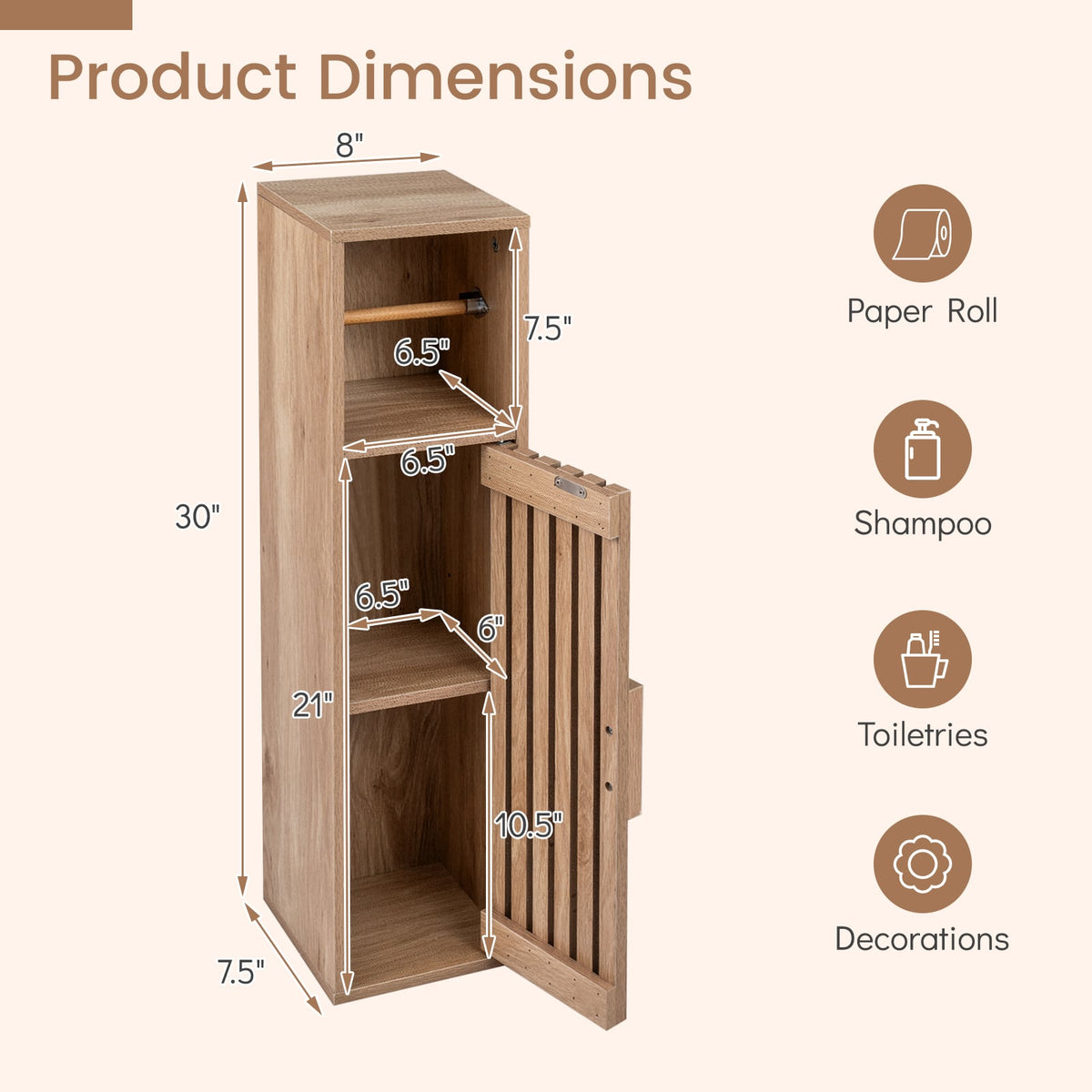 Slim Bathroom Storage Cabinet - Natural 30" Toilet Paper Stand-Floor Cabinets-DECOROLALA