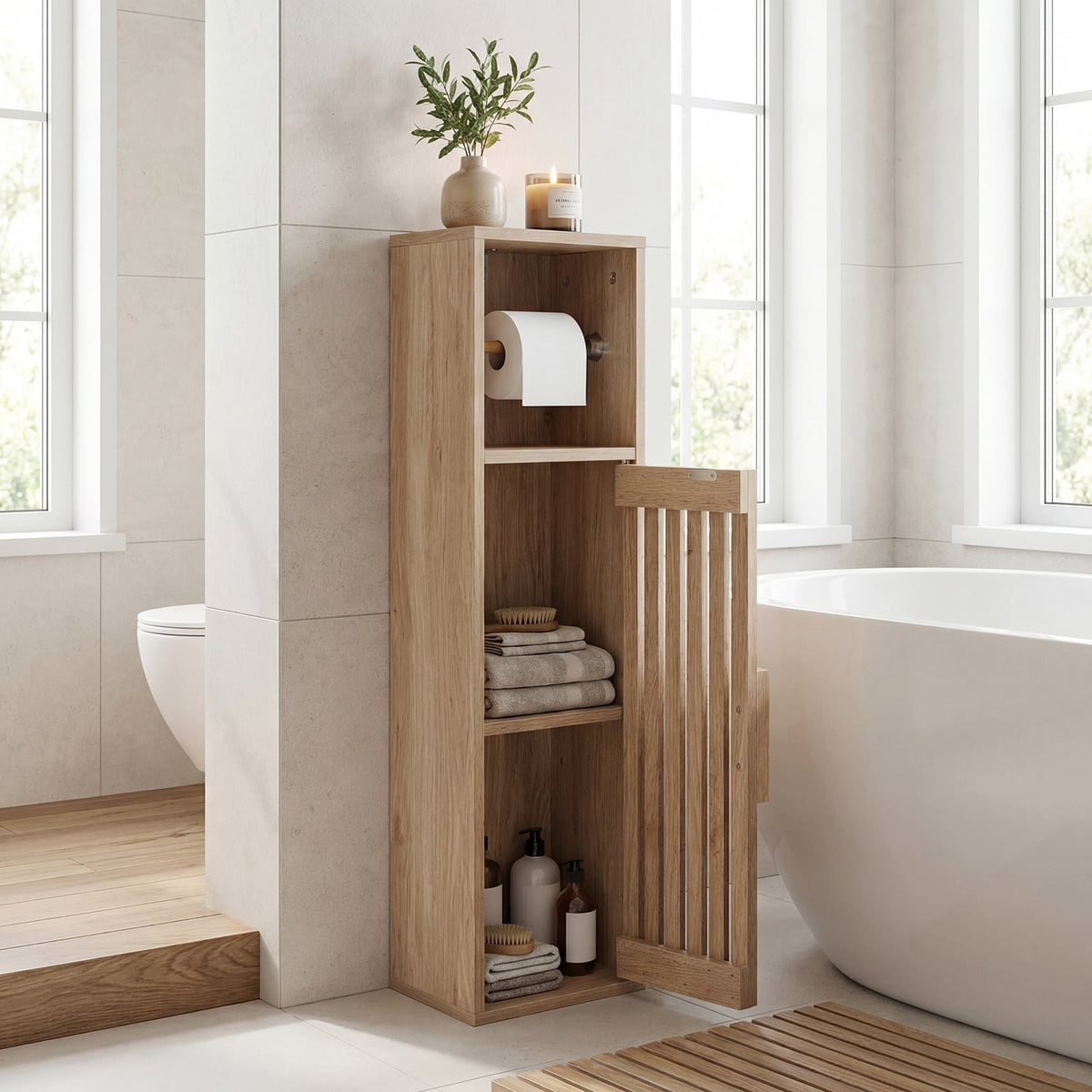 Slim Bathroom Storage Cabinet - Natural 30" Toilet Paper Stand-Floor Cabinets-DECOROLALA