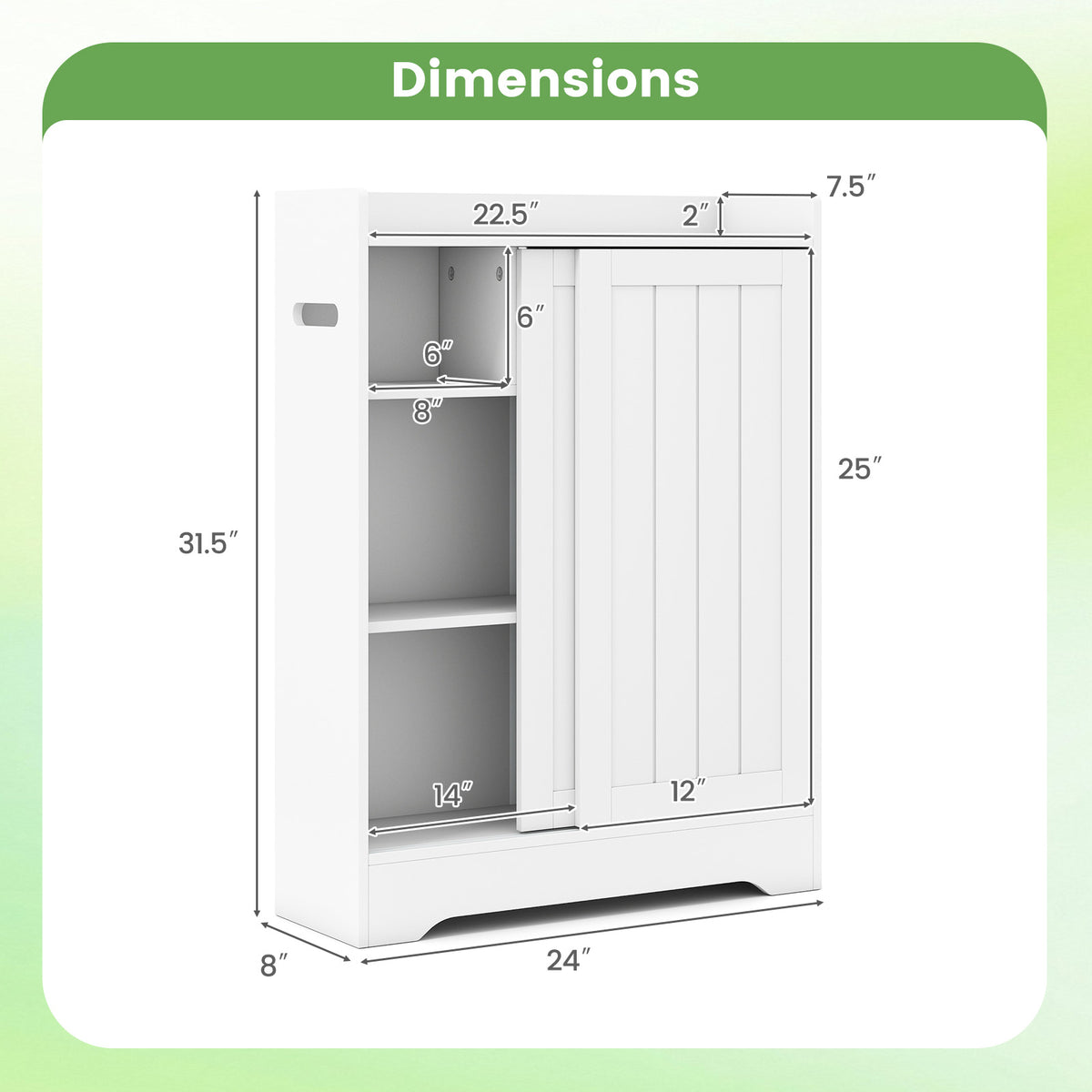 Slim Bathroom Storage Cabinet - White 24" x 8" x 31.5" MDF-Floor Cabinets-DECOROLALA