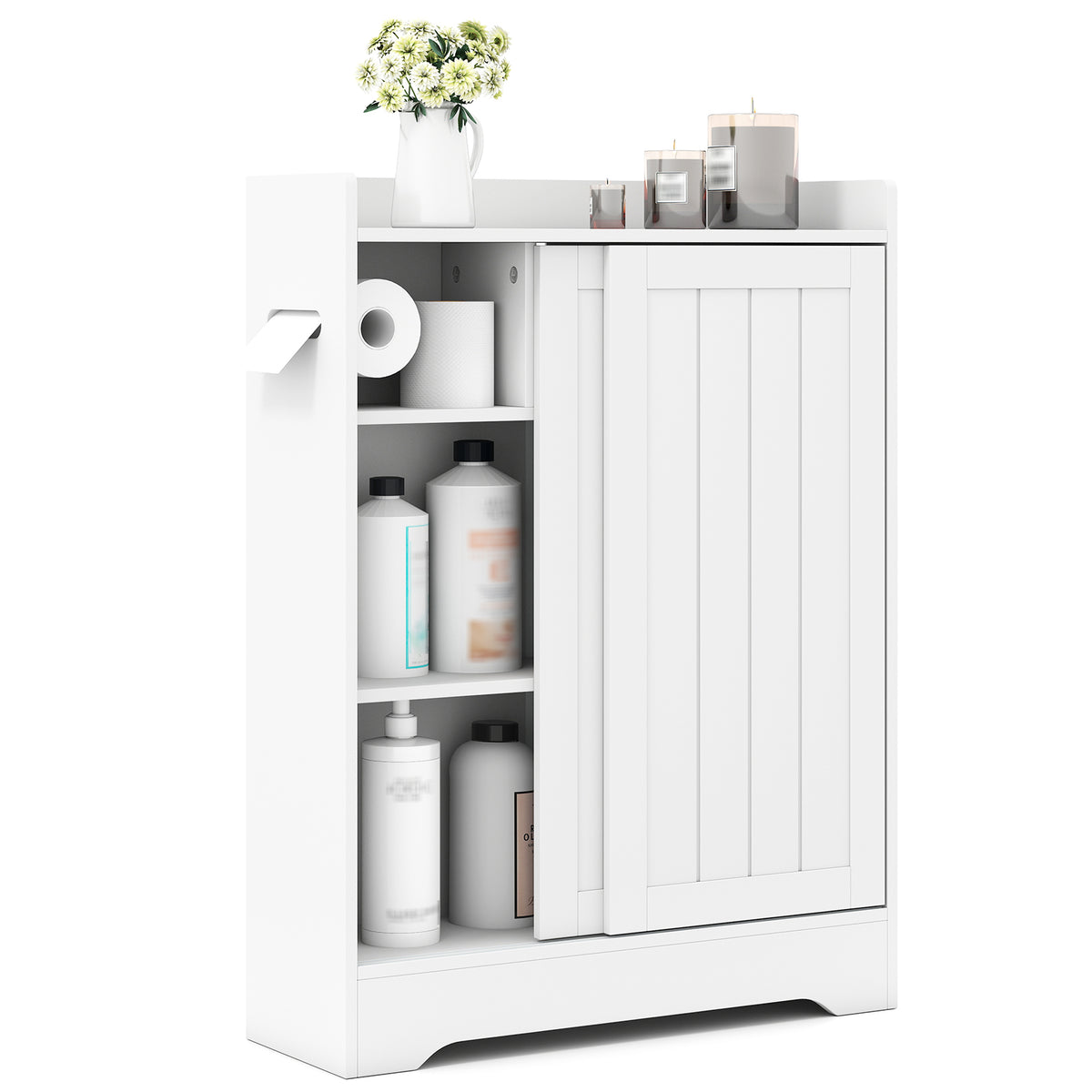 Slim Bathroom Storage Cabinet - White 24" x 8" x 31.5" MDF-Floor Cabinets-DECOROLALA