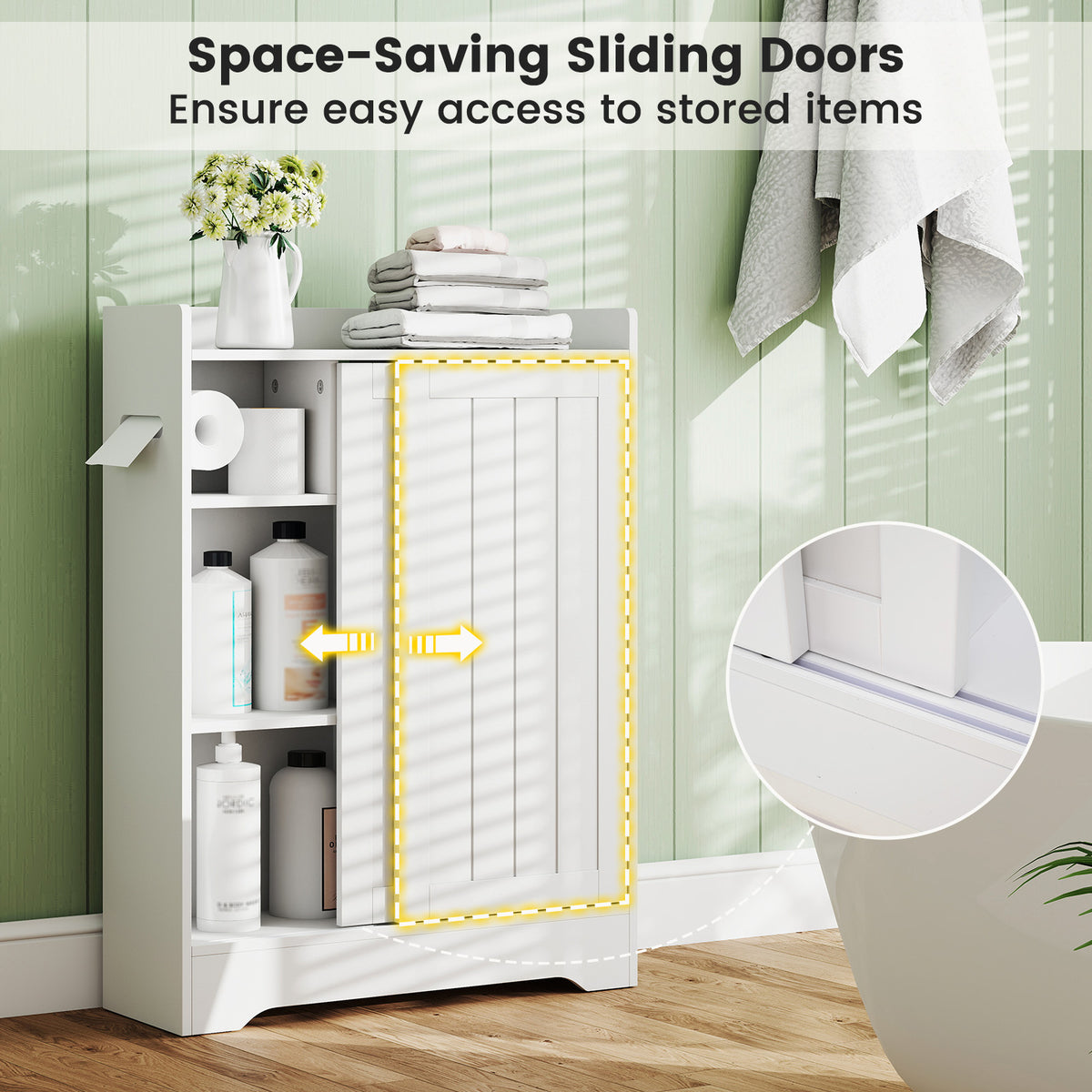 Slim Bathroom Storage Cabinet - White 24" x 8" x 31.5" MDF-Floor Cabinets-DECOROLALA