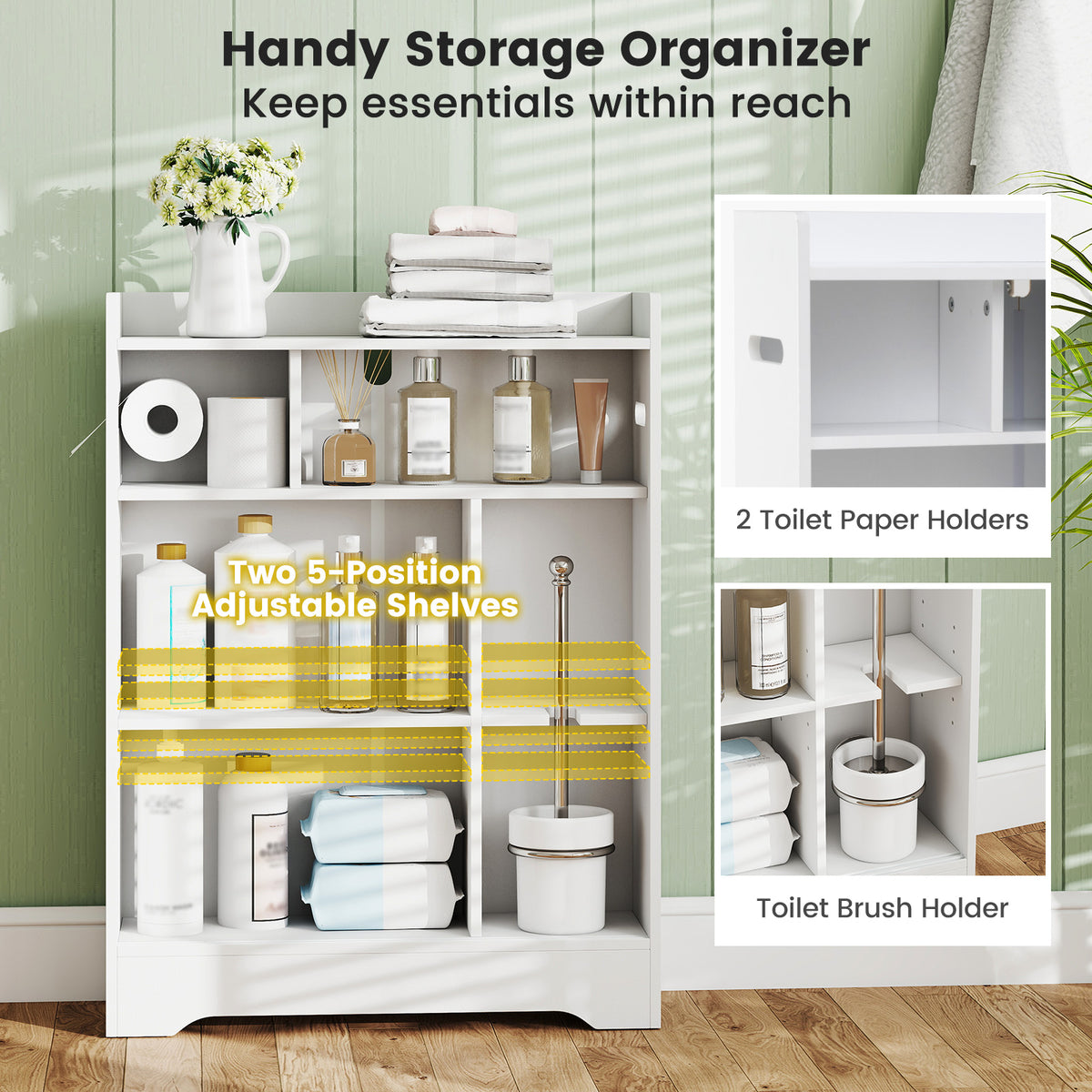 Slim Bathroom Storage Cabinet - White 24" x 8" x 31.5" MDF-Floor Cabinets-DECOROLALA