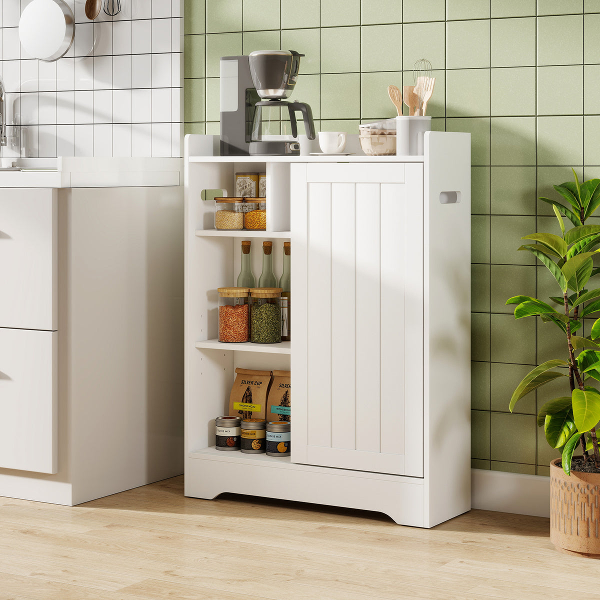 Slim Bathroom Storage Cabinet - White 24" x 8" x 31.5" MDF-Floor Cabinets-DECOROLALA