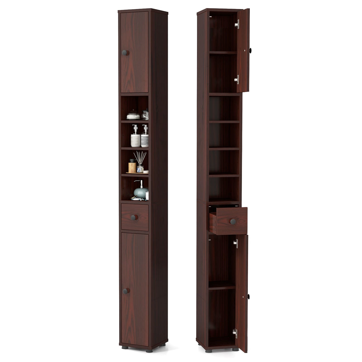 Slim Freestanding Bathroom Cabinet - 71" Tall Brown MDF-Floor Cabinets-DECOROLALA