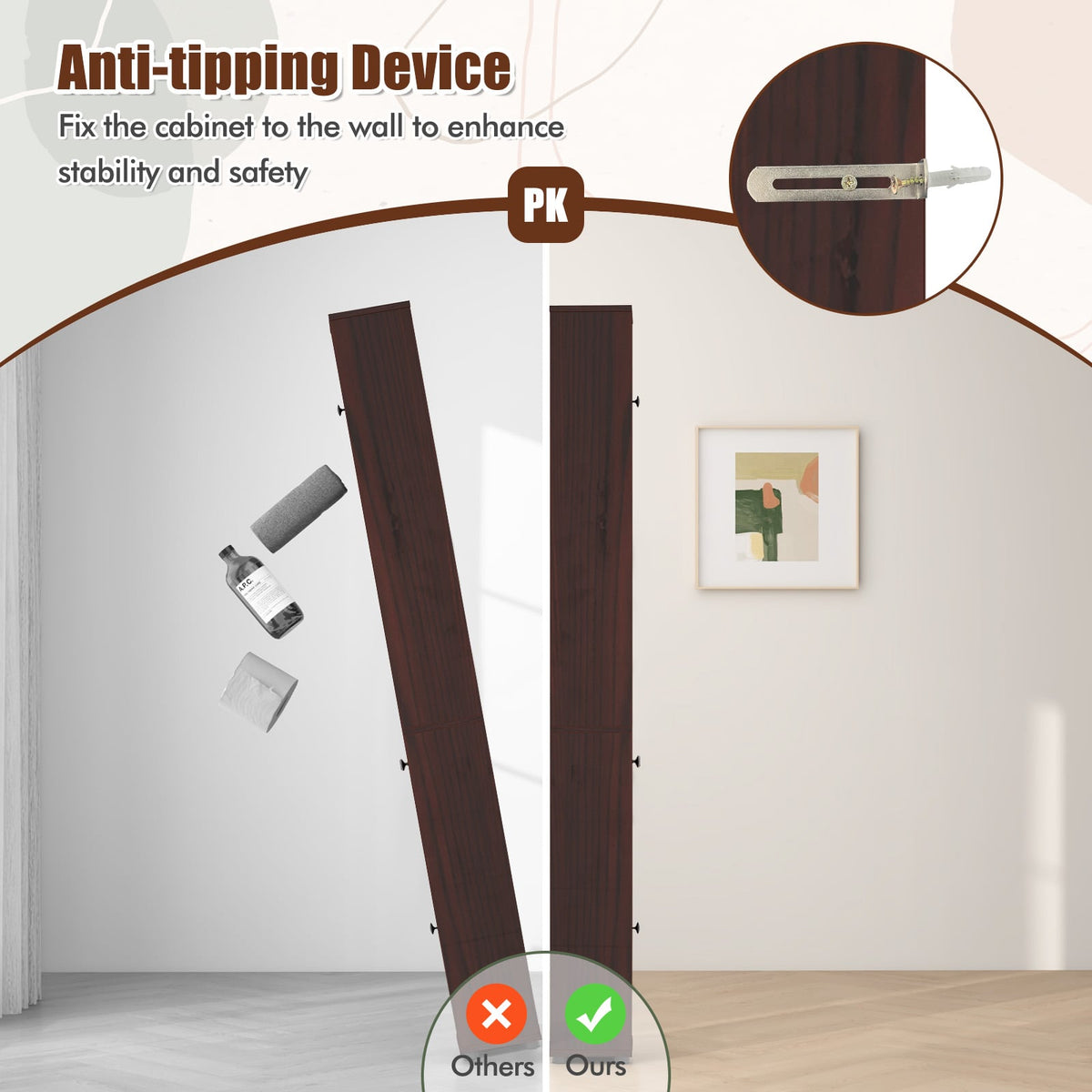 Slim Freestanding Bathroom Cabinet - 71" Tall Brown MDF-Floor Cabinets-DECOROLALA