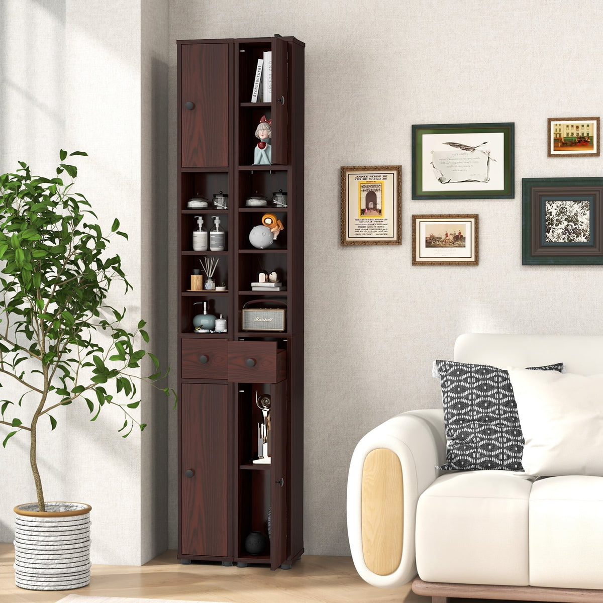 Slim Freestanding Bathroom Cabinet - 71" Tall Brown MDF-Floor Cabinets-DECOROLALA