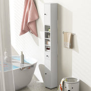 Slim Freestanding Bathroom Cabinet - 8" x 8" x 71" White MDF-Floor Cabinets-DECOROLALA