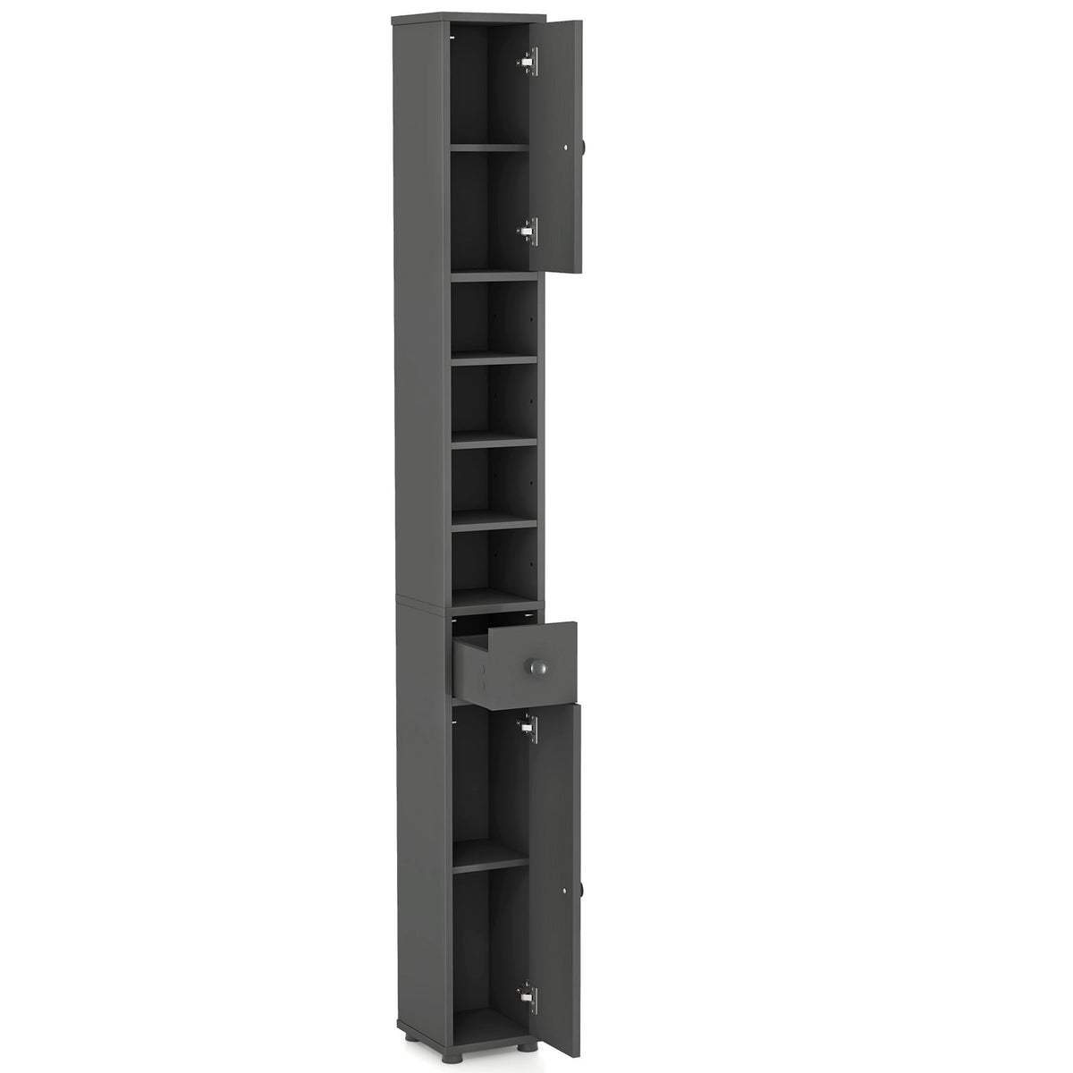 Slim Freestanding Bathroom Cabinet - Gray 8"x8"x71" MDF-Bathroom Floor Cabinets-DECOROLALA