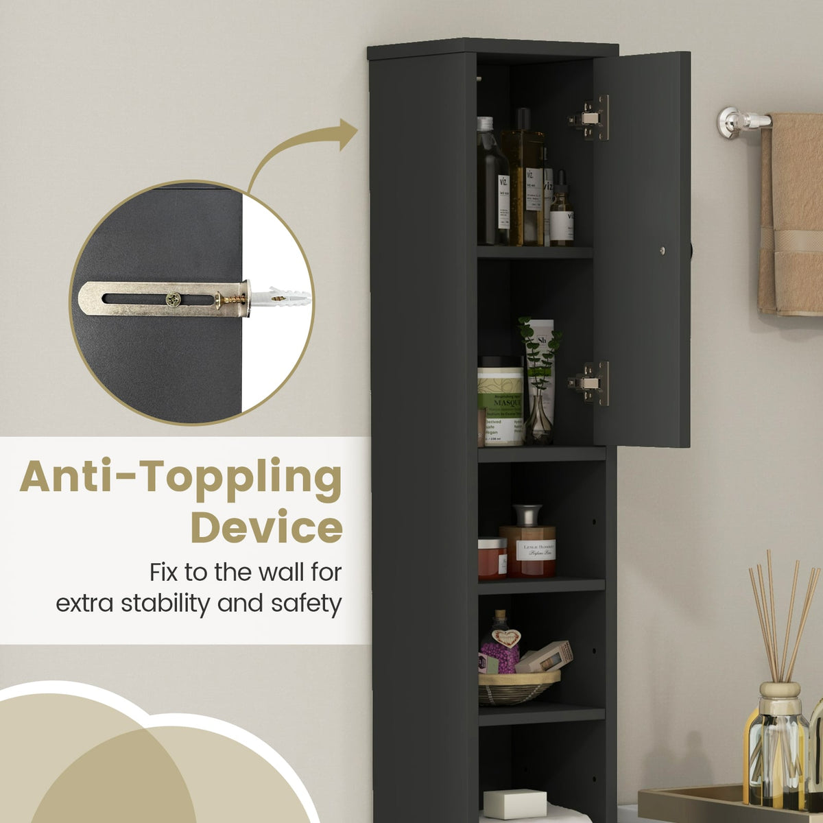 Slim Freestanding Bathroom Cabinet - Gray 8"x8"x71" MDF-Floor Cabinets-DECOROLALA