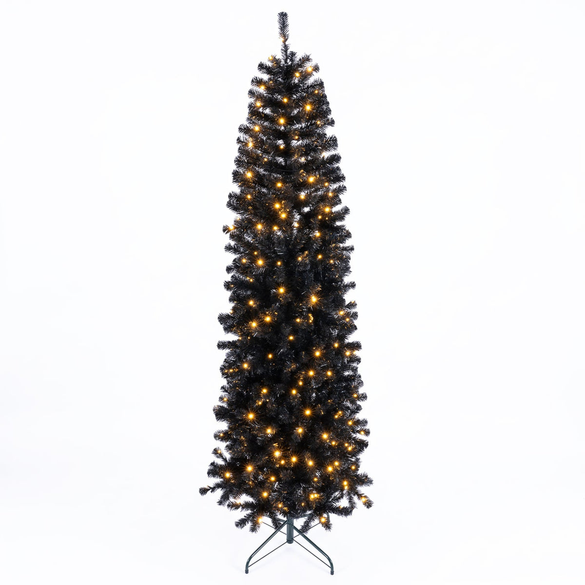 Slim Pencil Hinged Christmas Tree with Branch Tips and 8 Lighting Modes-7 FT-Christmas Trees-DECOROLALA