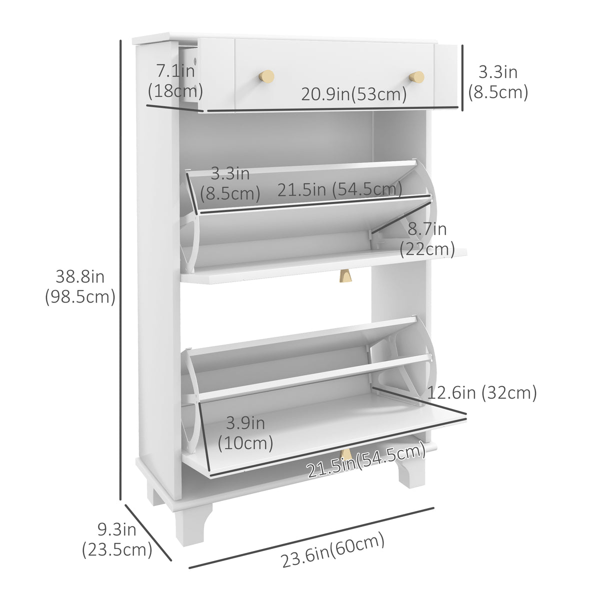 Slim Shoe Cabinet - 2 Flip Drawers 8 Pairs White-Home Furnishings > Storage & Organization > Shoe Storage Cabinets & Racks-DECOROLALA