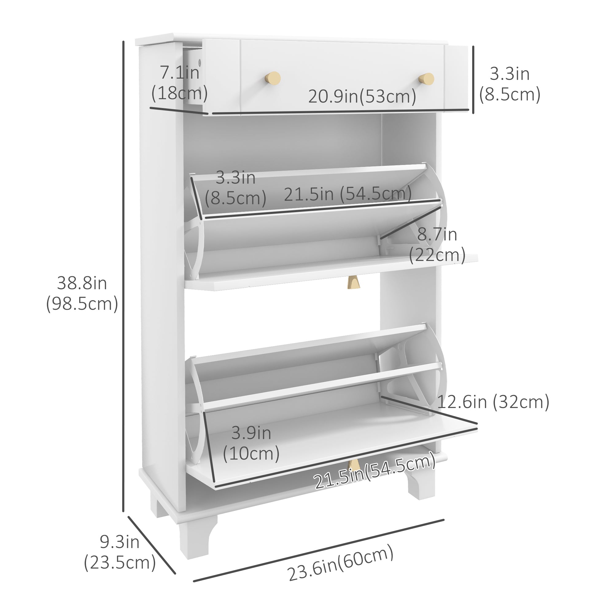 Slim Shoe Cabinet - 2 Flip Drawers 8 Pairs White-Home Furnishings > Storage & Organization > Shoe Storage Cabinets & Racks-DECOROLALA