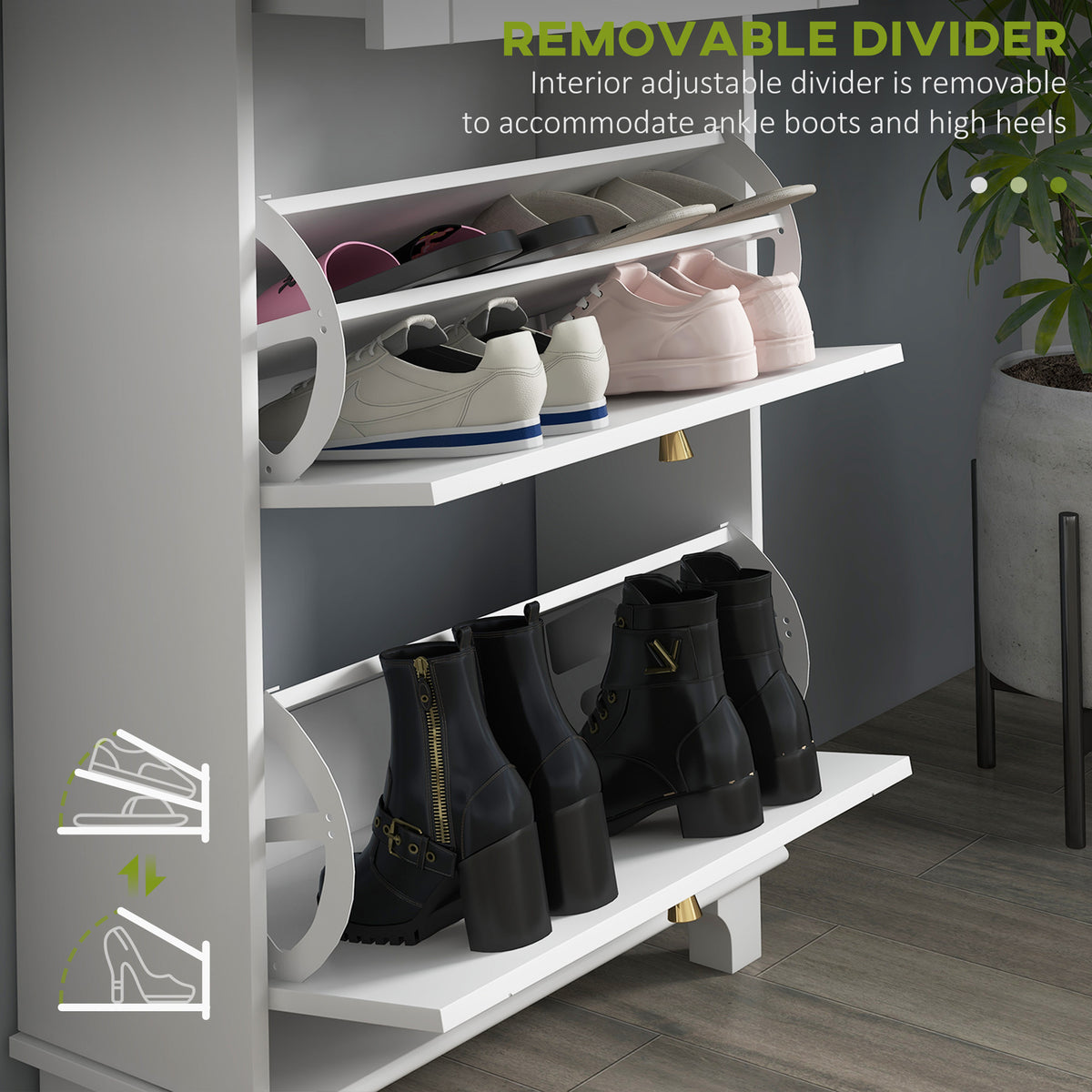 Slim Shoe Cabinet - 2 Flip Drawers 8 Pairs White-Home Furnishings > Storage & Organization > Shoe Storage Cabinets & Racks-DECOROLALA