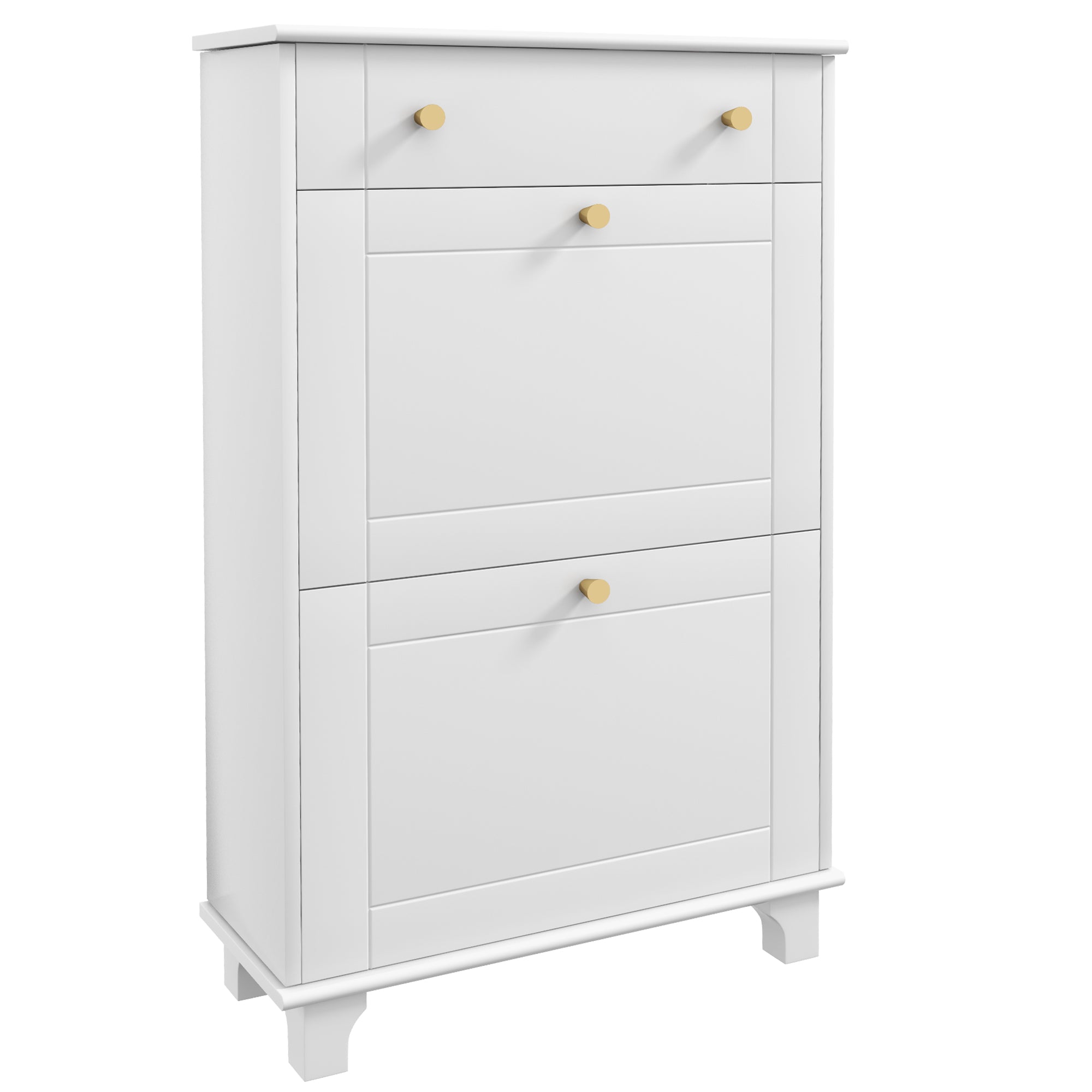 Slim Shoe Cabinet - 2 Flip Drawers 8 Pairs White-Home Furnishings > Storage & Organization > Shoe Storage Cabinets & Racks-DECOROLALA