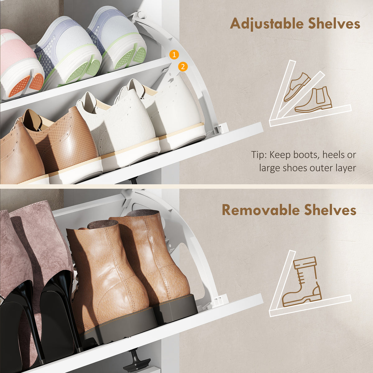 Slim Shoe Cabinet - 3 Flip Drawers, 12-Pair White-Home Furnishings > Storage & Organization > Shoe Storage Cabinets & Racks-DECOROLALA