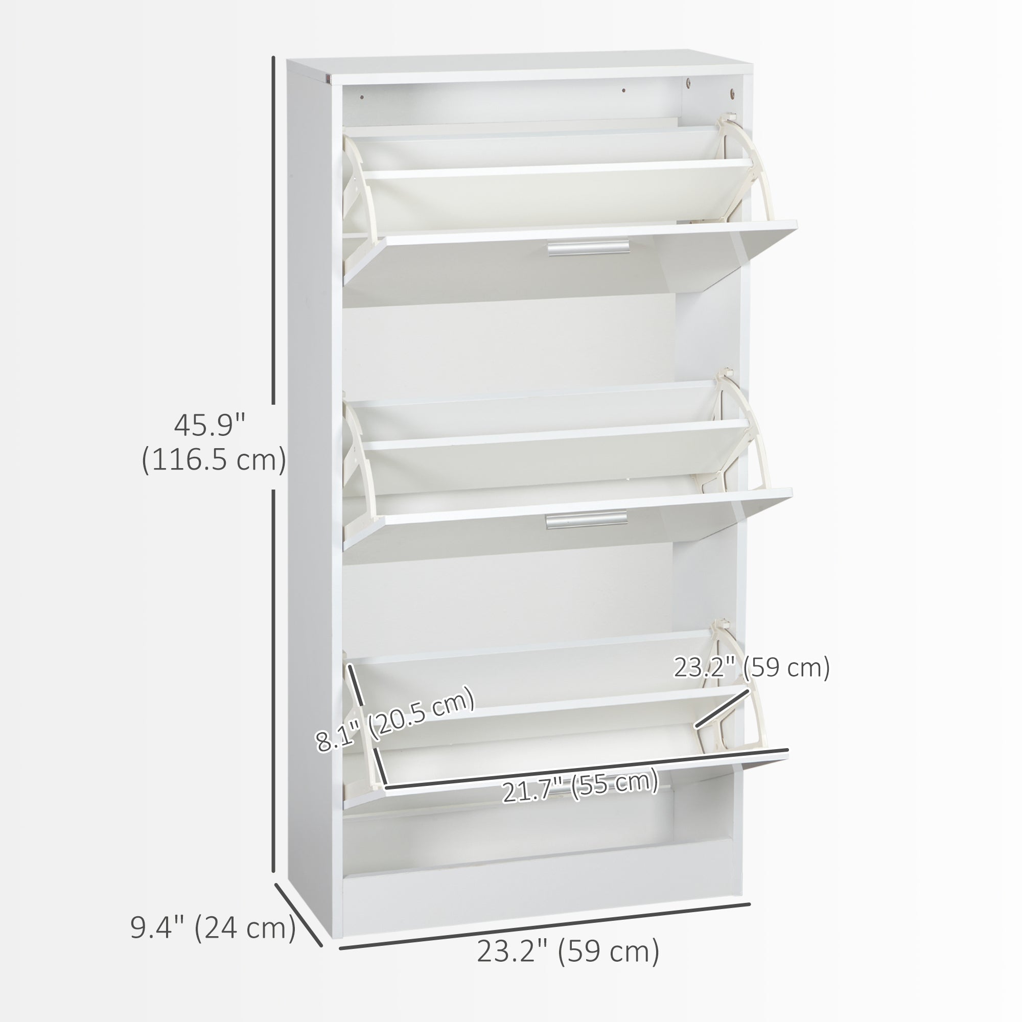 Slim Shoe Cabinet - 3 Flip Drawers 15 Pair White-Home Furnishings > Storage & Organization > Shoe Storage Cabinets & Racks-DECOROLALA