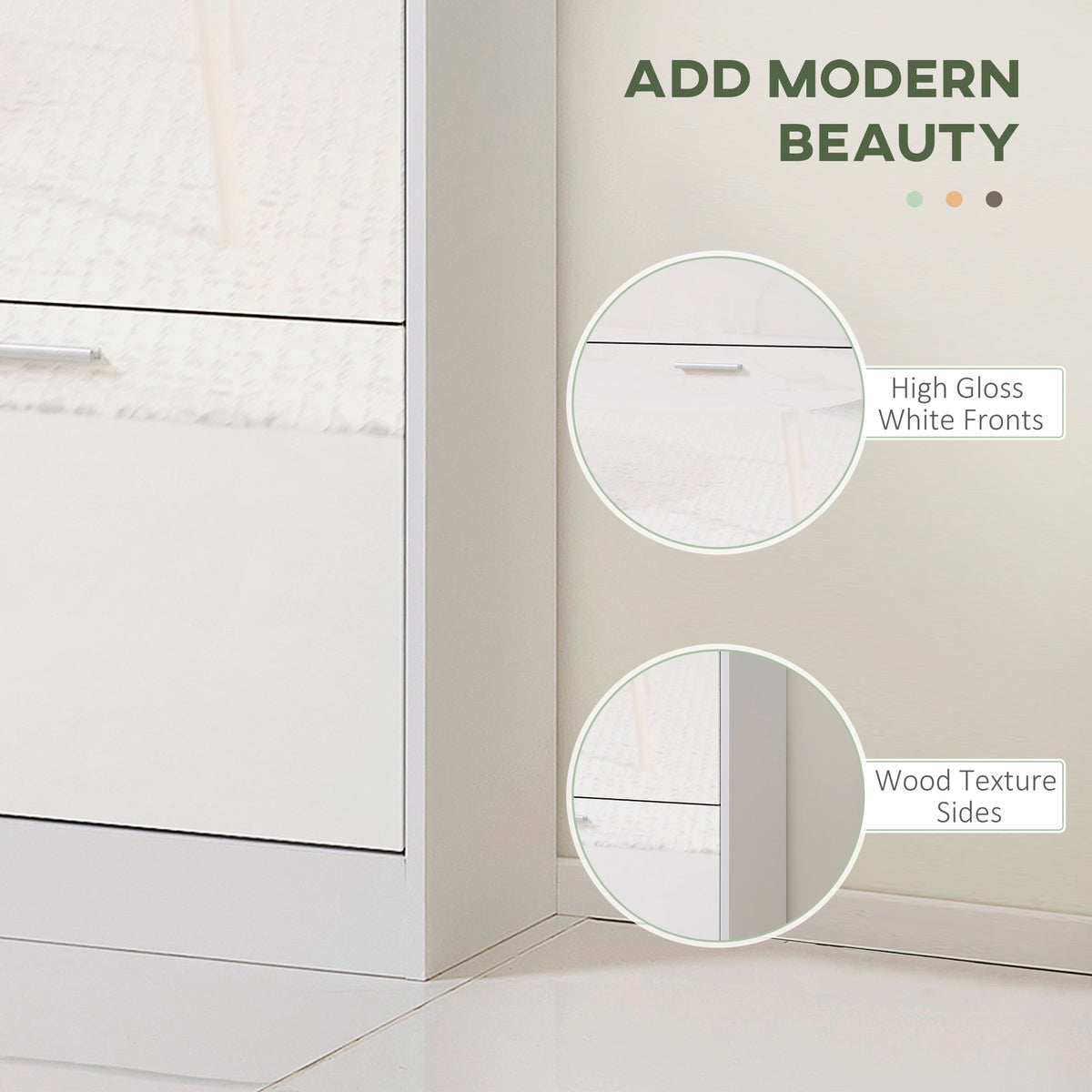 Slim Shoe Cabinet - 3 Flip Drawers 15 Pair White-Home Furnishings > Storage & Organization > Shoe Storage Cabinets & Racks-DECOROLALA