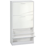 Slim Shoe Cabinet - 3 Flip Drawers 15 Pair White-Home Furnishings > Storage & Organization > Shoe Storage Cabinets & Racks-DECOROLALA