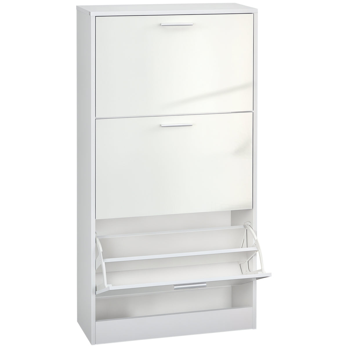 Slim Shoe Cabinet - 3 Flip Drawers 15 Pair White-Home Furnishings > Storage & Organization > Shoe Storage Cabinets & Racks-DECOROLALA