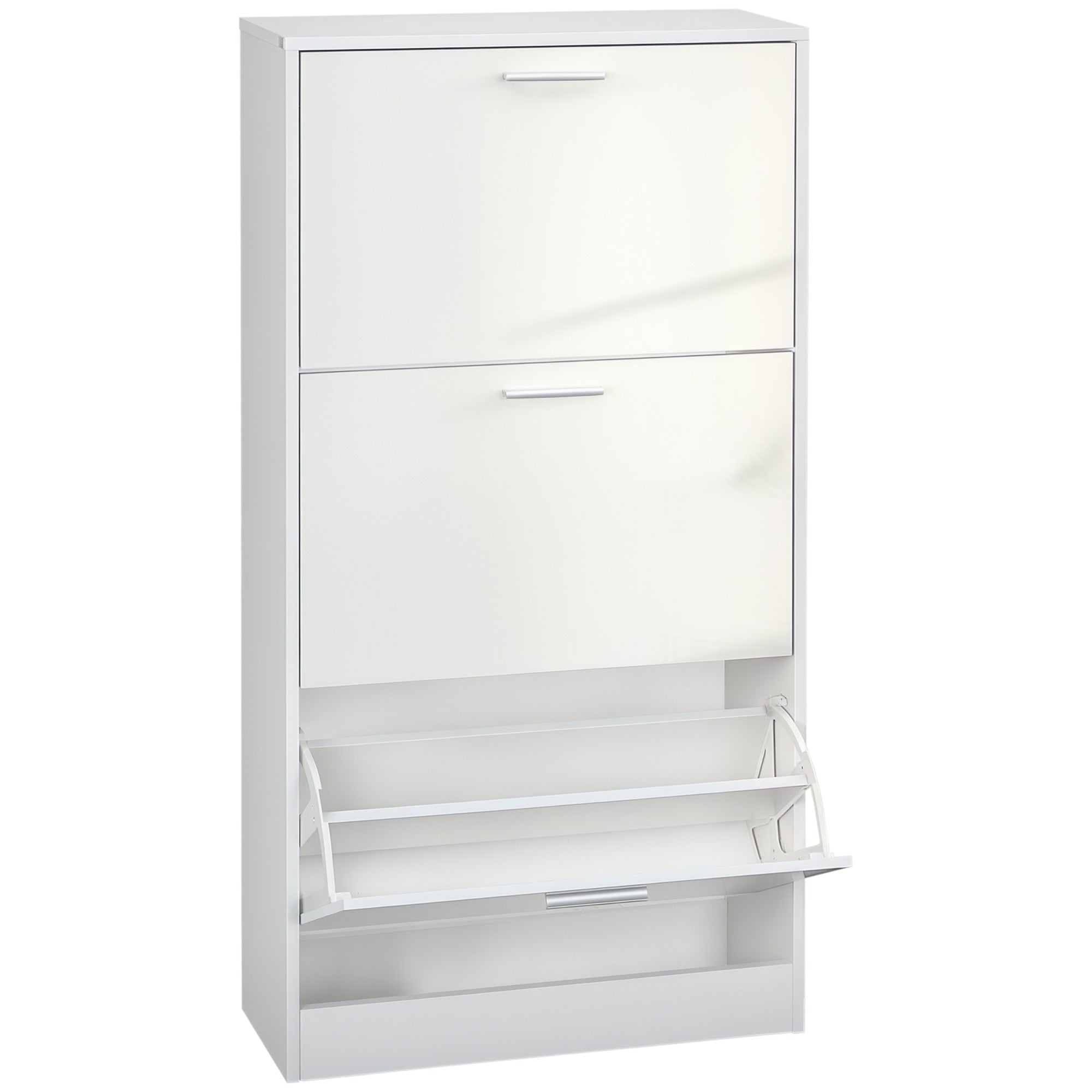 Slim Shoe Cabinet - 3 Flip Drawers 15 Pair White-Home Furnishings > Storage & Organization > Shoe Storage Cabinets & Racks-DECOROLALA