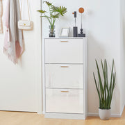 Slim Shoe Cabinet - 3 Flip Drawers 15 Pair White-Shoe Storage Cabinets-DECOROLALA