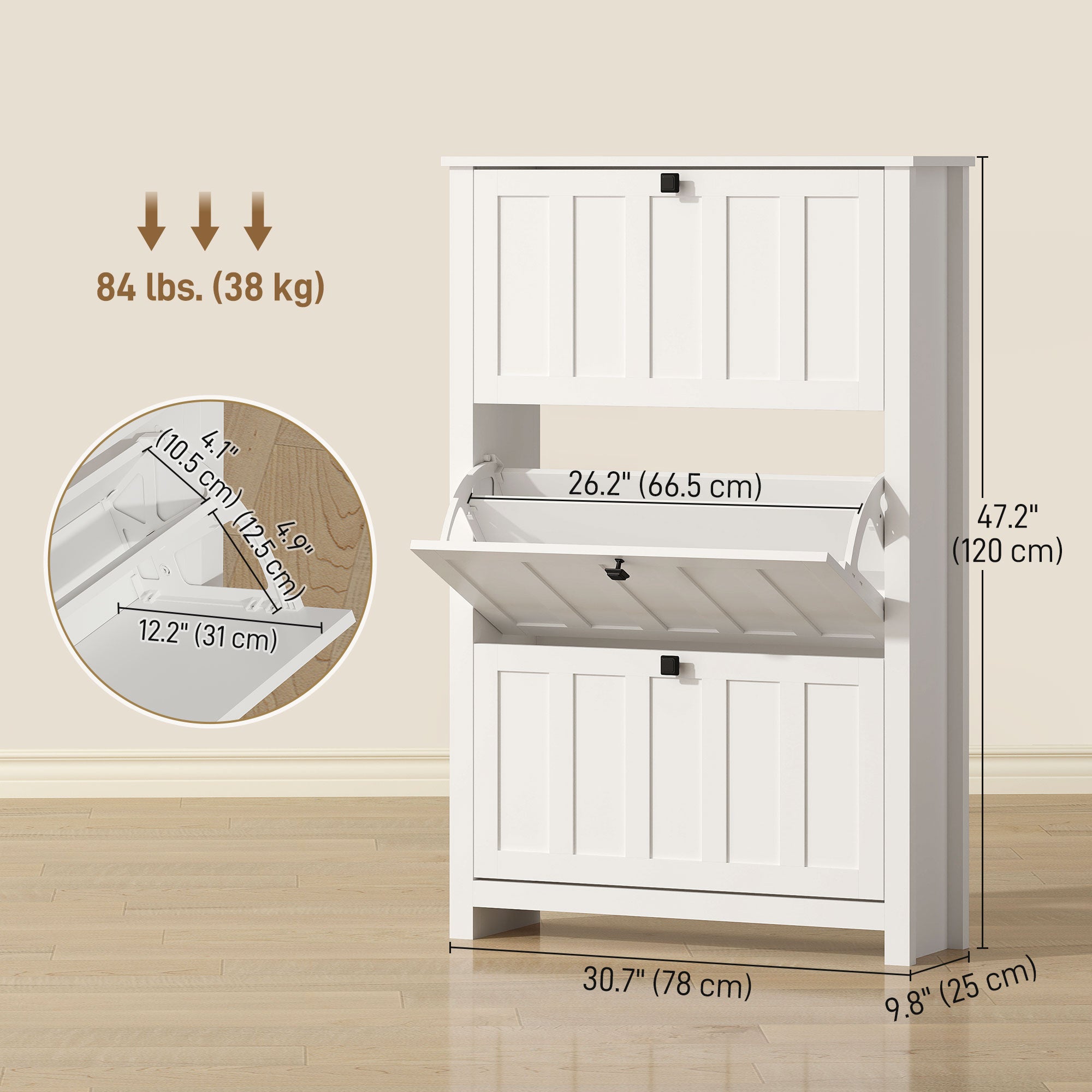Slim Shoe Cabinet - 3 Flip Drawers 18-Pair White-Home Furnishings > Storage & Organization > Shoe Storage Cabinets & Racks-DECOROLALA