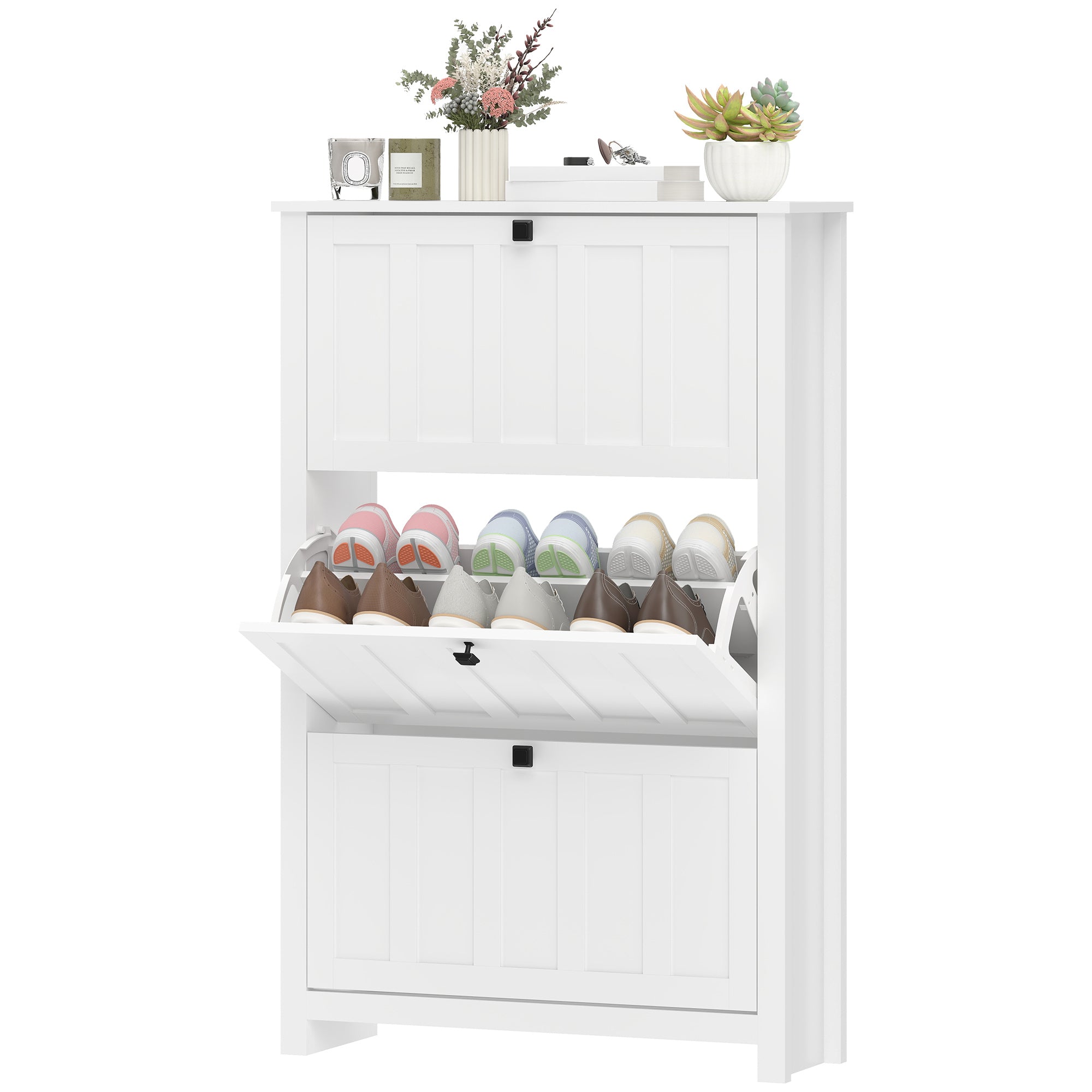 Slim Shoe Cabinet - 3 Flip Drawers 18-Pair White-Home Furnishings > Storage & Organization > Shoe Storage Cabinets & Racks-DECOROLALA