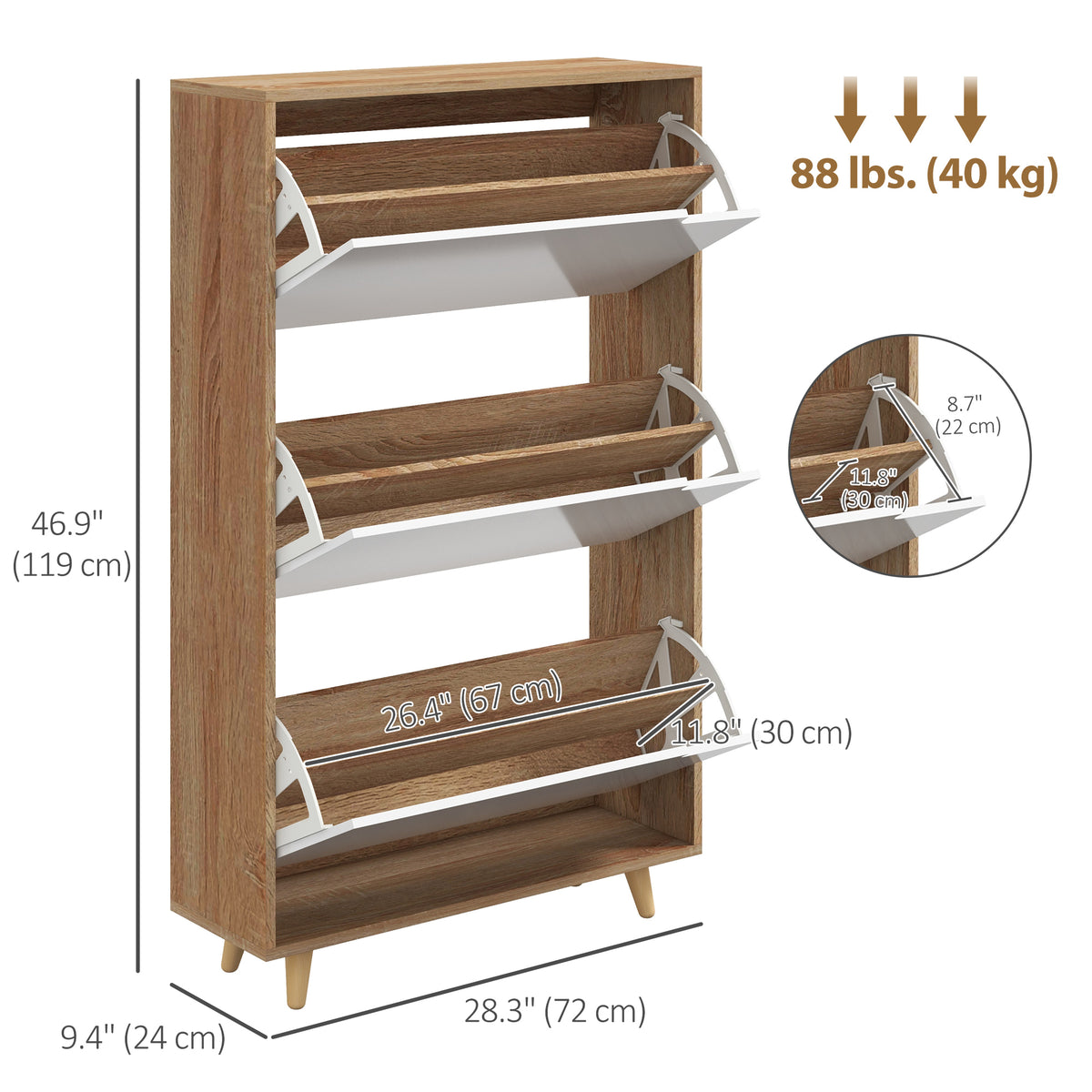 Slim Shoe Cabinet - 3 Flip Drawers White 24-Pair Capacity-Home Furnishings > Storage & Organization > Shoe Storage Cabinets & Racks-DECOROLALA