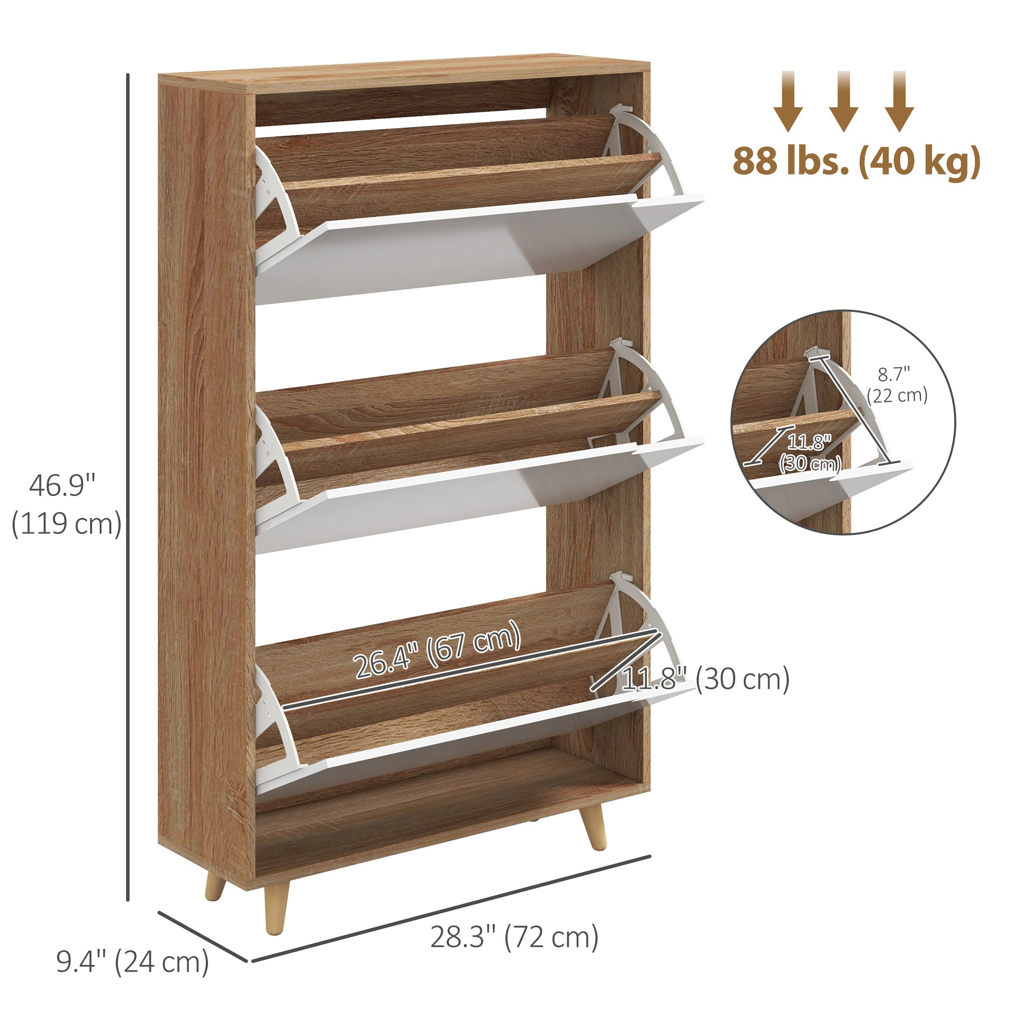 Slim Shoe Cabinet - 3 Flip Drawers White 24-Pair Capacity-Home Furnishings > Storage & Organization > Shoe Storage Cabinets & Racks-DECOROLALA