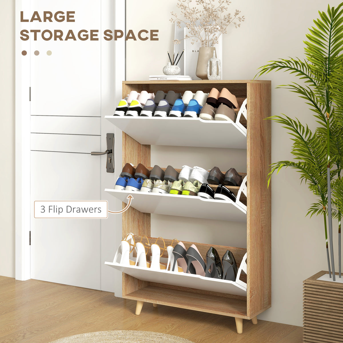 Slim Shoe Cabinet - 3 Flip Drawers White 24-Pair Capacity-Home Furnishings > Storage & Organization > Shoe Storage Cabinets & Racks-DECOROLALA