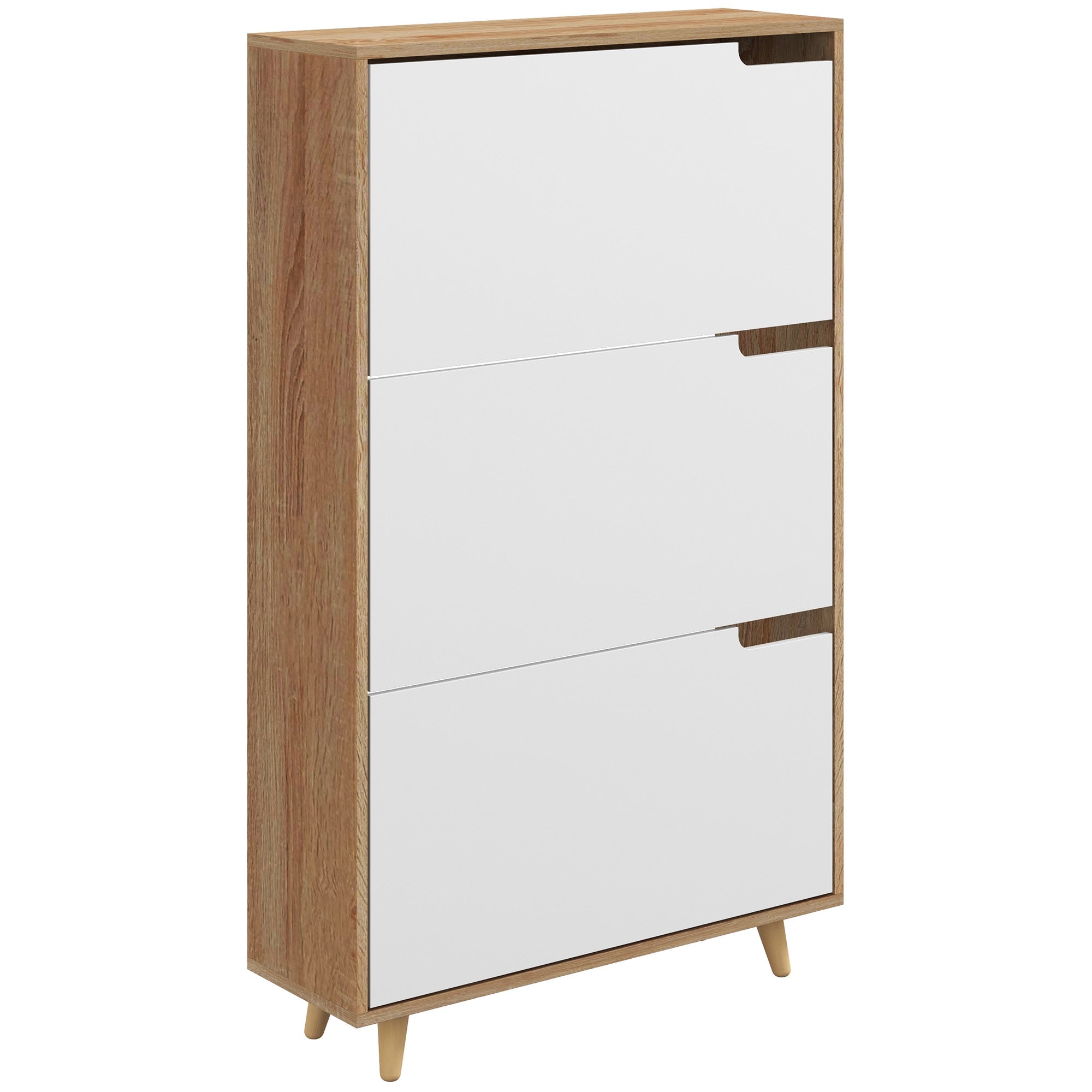 Slim Shoe Cabinet - 3 Flip Drawers White 24-Pair Capacity-Home Furnishings > Storage & Organization > Shoe Storage Cabinets & Racks-DECOROLALA