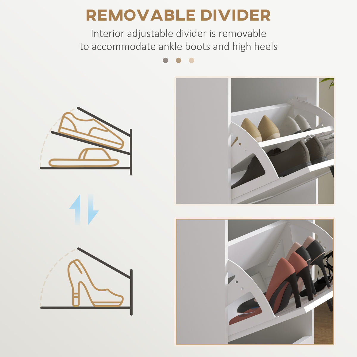 Slim Shoe Cabinet - 3 Flip Drawers White MDF 46"H-Home Furnishings > Storage & Organization > Shoe Storage Cabinets & Racks-DECOROLALA