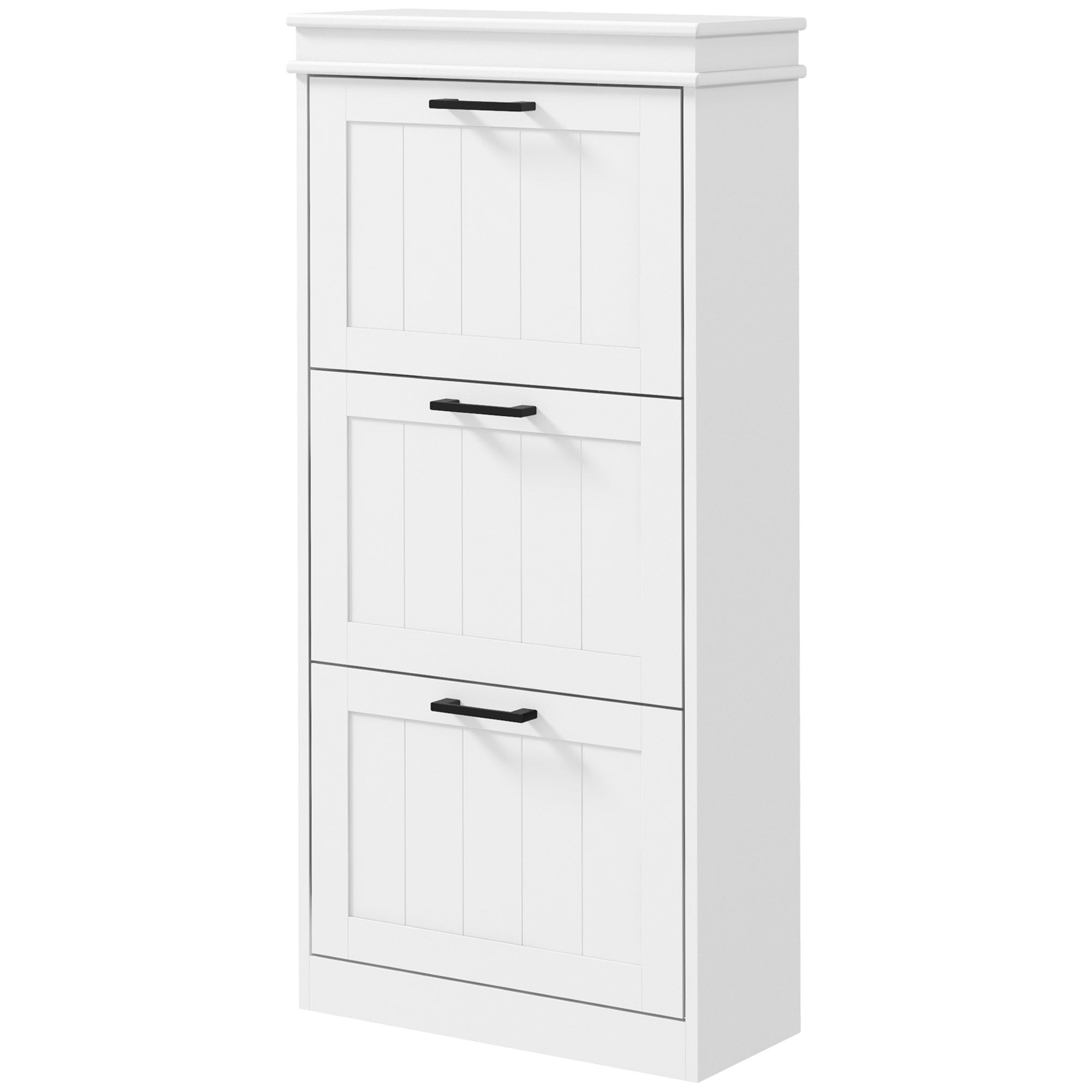 Slim Shoe Cabinet - 3 Flip Drawers White MDF 46"H-Home Furnishings > Storage & Organization > Shoe Storage Cabinets & Racks-DECOROLALA