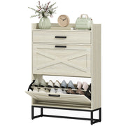 Slim Shoe Cabinet - Distressed White 12 Pair Organizer-Home Furnishings > Storage & Organization > Shoe Storage Cabinets & Racks-DECOROLALA