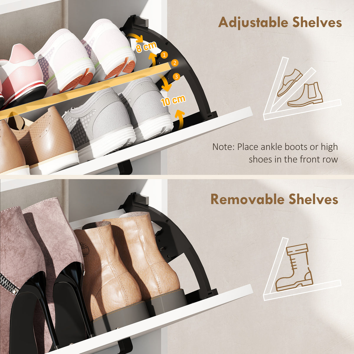Slim Shoe Cabinet - White 2 Flip Drawers 3 Side Shelves-Home Furnishings > Storage & Organization > Shoe Storage Cabinets & Racks-DECOROLALA