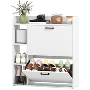 Slim Shoe Cabinet - White 2 Flip Drawers 3 Side Shelves-Home Furnishings > Storage & Organization > Shoe Storage Cabinets & Racks-DECOROLALA